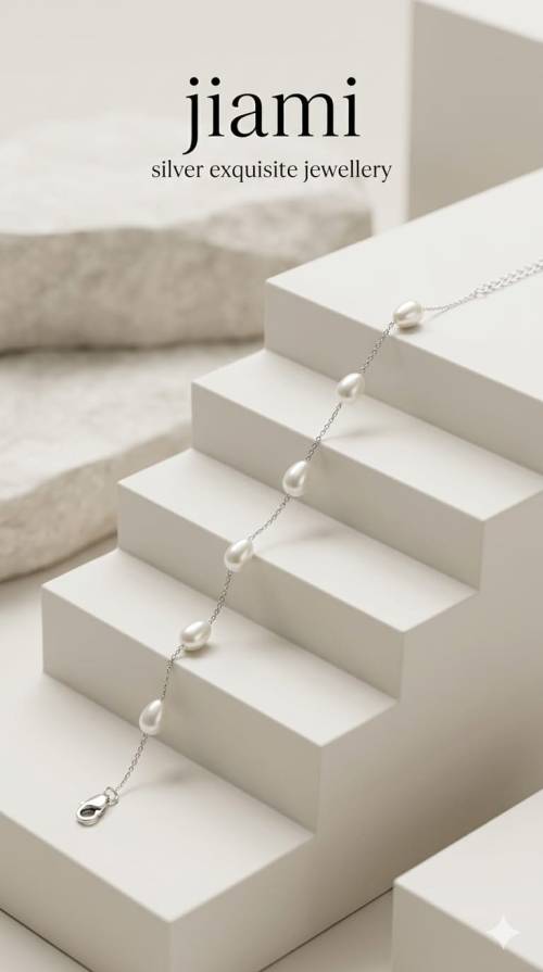 Pearlescent Droplet Silver Bracelet