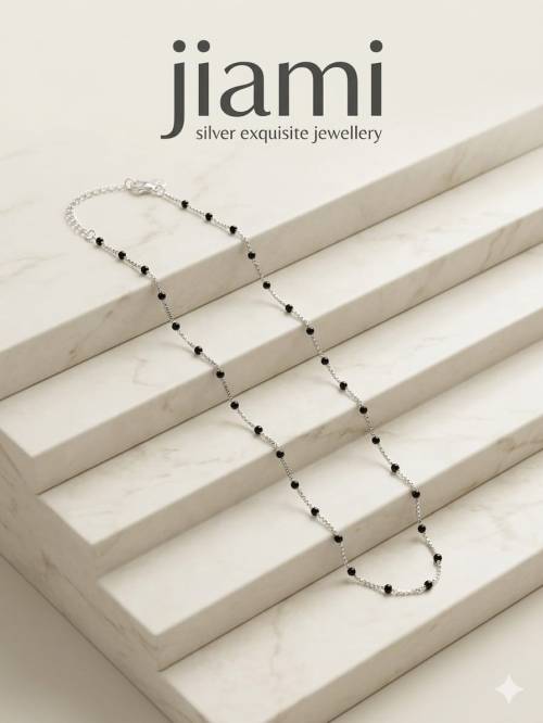 Aura Black Bead Silver Chain