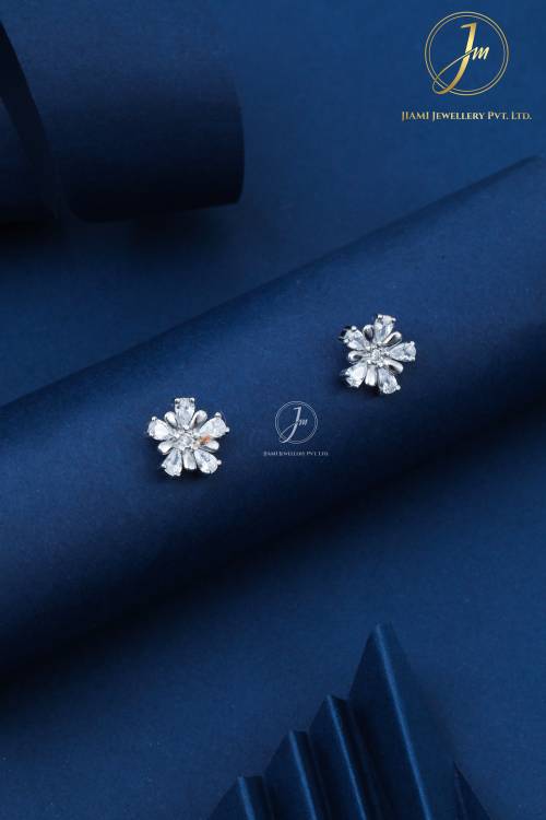 Crystal Blossom Silver Stud Earrings