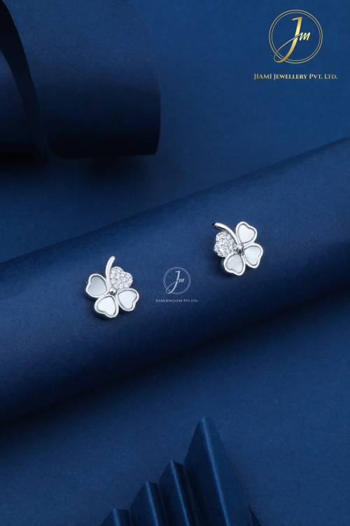 Heart Petal Clover Silver Stud Earrings